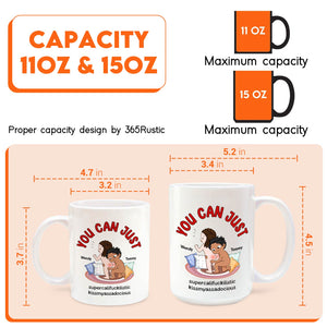 Funny custom mug for couples featuring playful cartoon design and capacity specifications