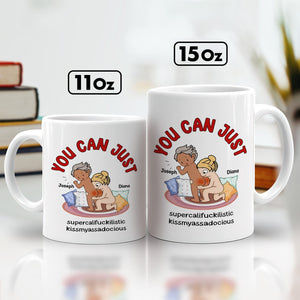 Funny custom mug for couples featuring playful illustration and text for a lighthearted gift