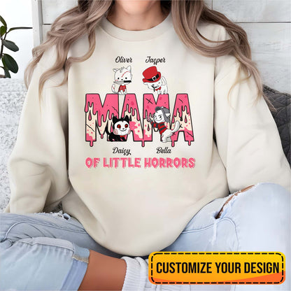Funny Halloween cat mom shirt with cute cat illustrations and horror-themed design for cat moms