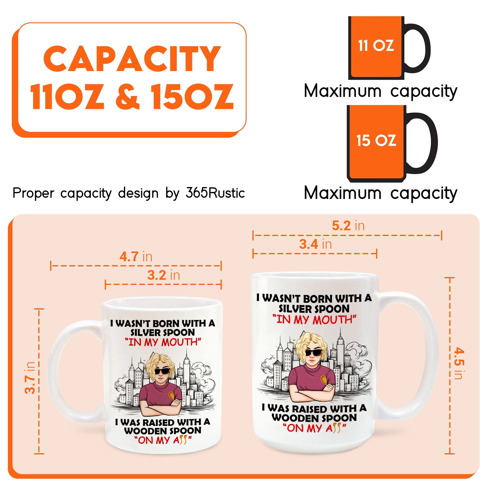 Funny personalized mug design featuring humorous text and graphics with size options for custom gifts