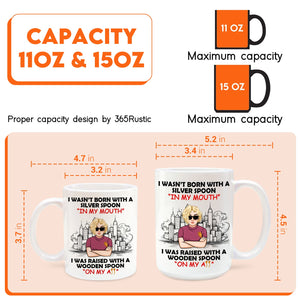 Funny personalized mug design featuring humorous text and graphics with size options for custom gifts