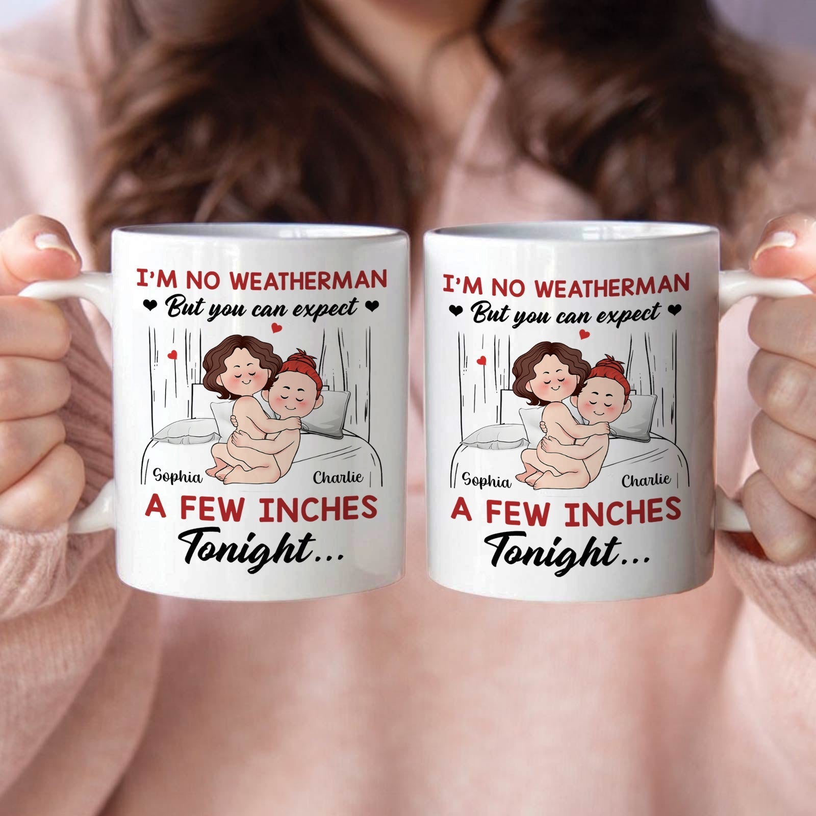 Funny romantic mug for couples featuring playful design with humorous text about love