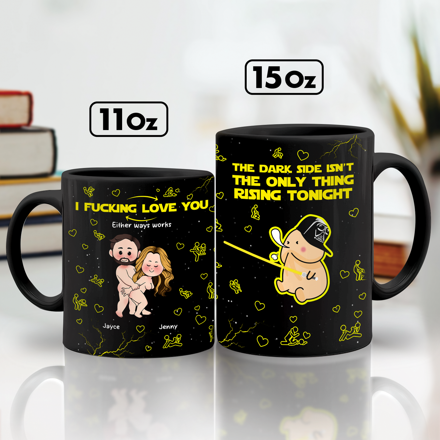 365Gifty black 11oz and 15oz novelty the dark side mug for anniversary with cheeky cartoon couple and risque humor
