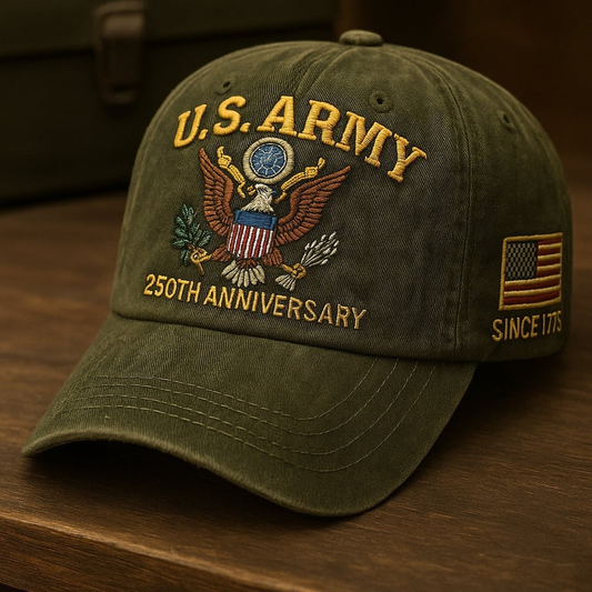 365Gifty 250th Anniversary Hat with shark and boat graphic and quote on white and blue cap
