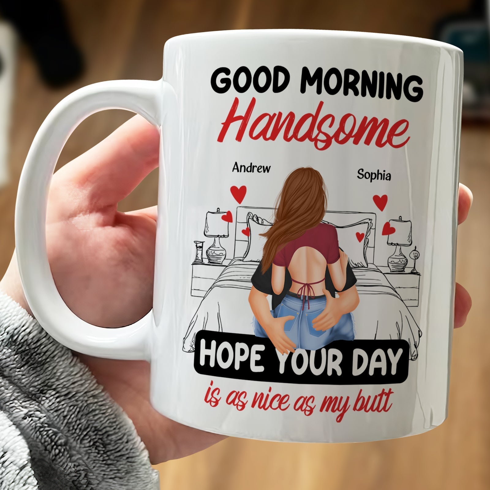 365Gifty good morning handsome mug with romantic design and personalized names Andrew and Sophia