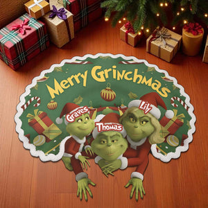 Custom Christmas door mat featuring the Grinch family design with Merry Grinchmas greeting