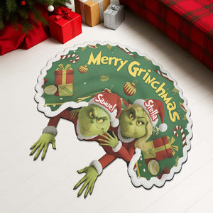 Custom Christmas door mat featuring Grinch characters and festive design for holiday decor