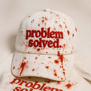 365Gifty Halloween bloody hat with white base and red blood splatter featuring problem solved embroidery