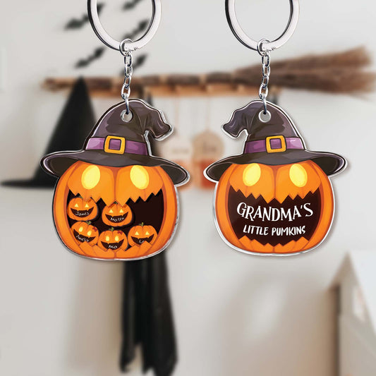 365Gifty Halloween shaking pumpkin keychain with witch hat and carved pumpkin faces design