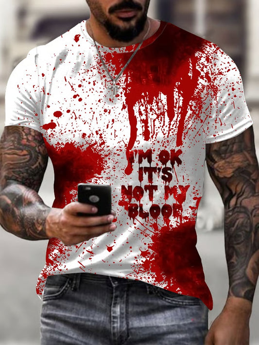 365Gifty Halloween shirt with red blood splatter design and text I'm ok it's not my blood