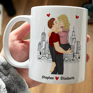 you're the best thing I've ever found mug with romantic couple hugging in cityscape background