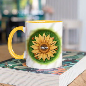 365Gifty personalized mother mug white ceramic with yellow handle featuring sunflower name design with Nana in center