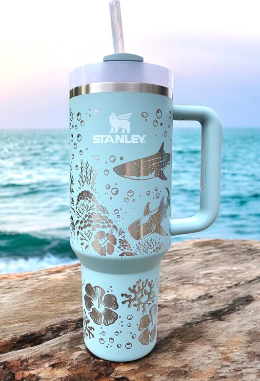 Whale Shark  Laser Engraved Stanley - Personalized Stainless Steel Tumbler