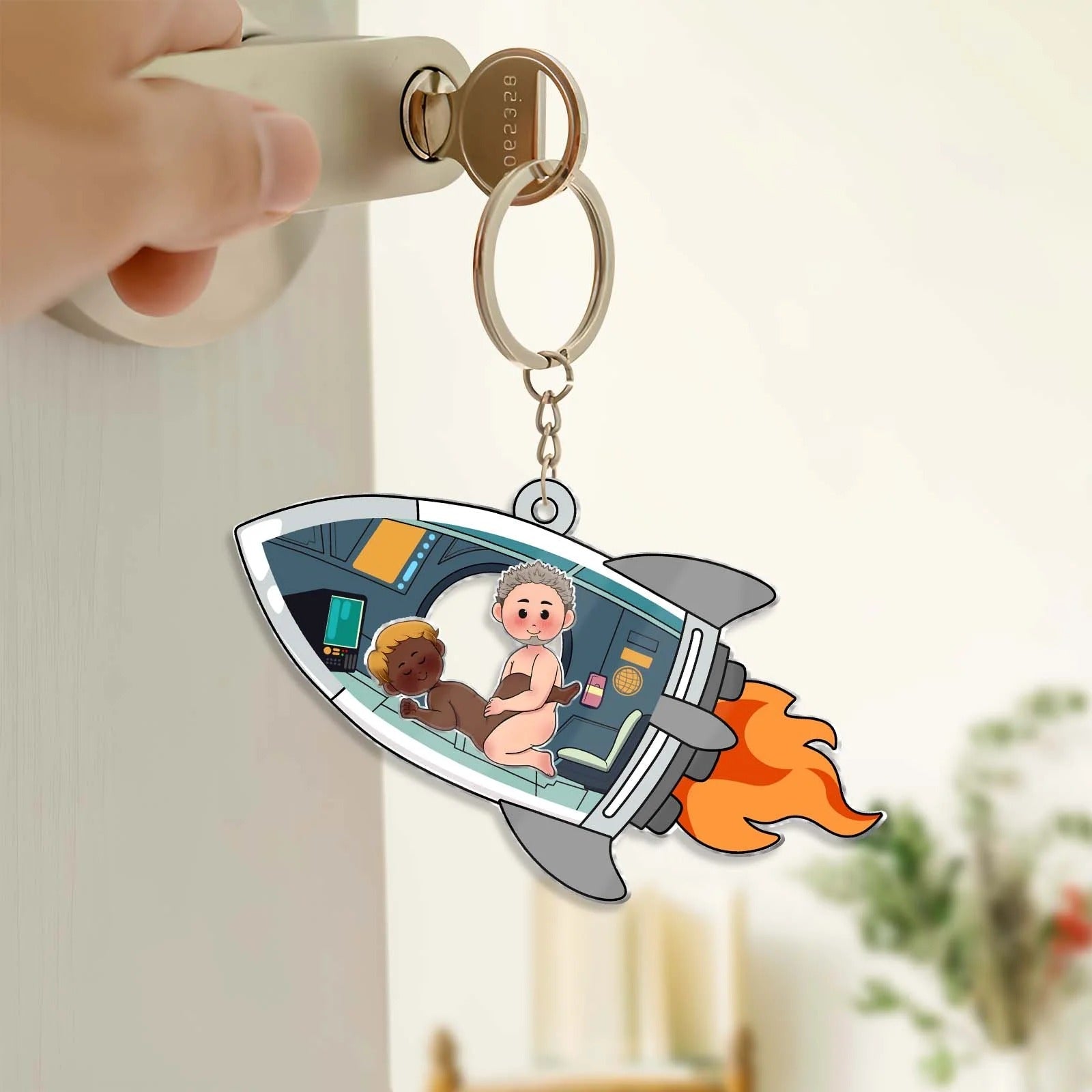 Couple - Love Rocket Adventure - Personalized Shaking Keychain