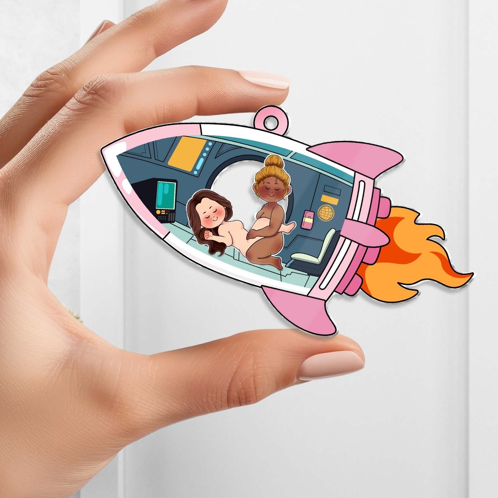 Couple - Love Rocket Adventure - Personalized Shaking Keychain