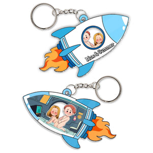 Couple - Love Rocket Adventure - Personalized Shaking Keychain