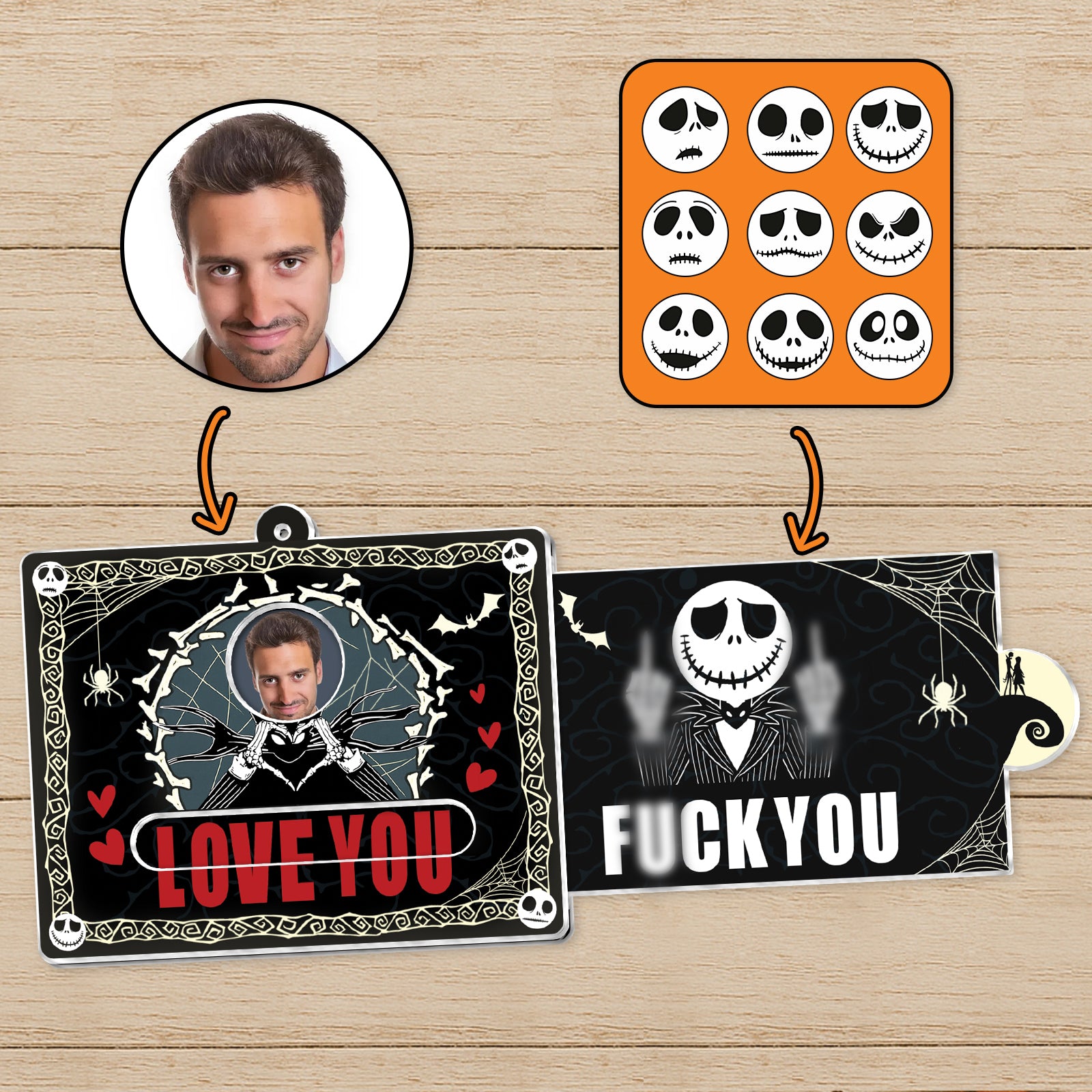 365Gifty Jack Skeleton slider card with customizable photo featuring love and humor messages