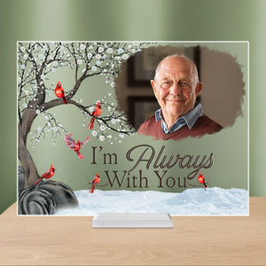 Personalized Acrylic Photo Plaque keepsake with red cardinals tree snow base elderly portrait and Im Always With You text