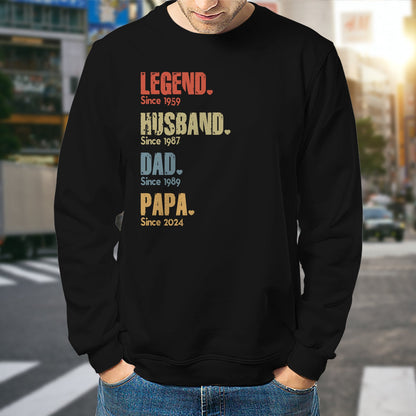 Black sweatshirt with legend dad papa shirt for men text in colorful vintage style for 365Gifty