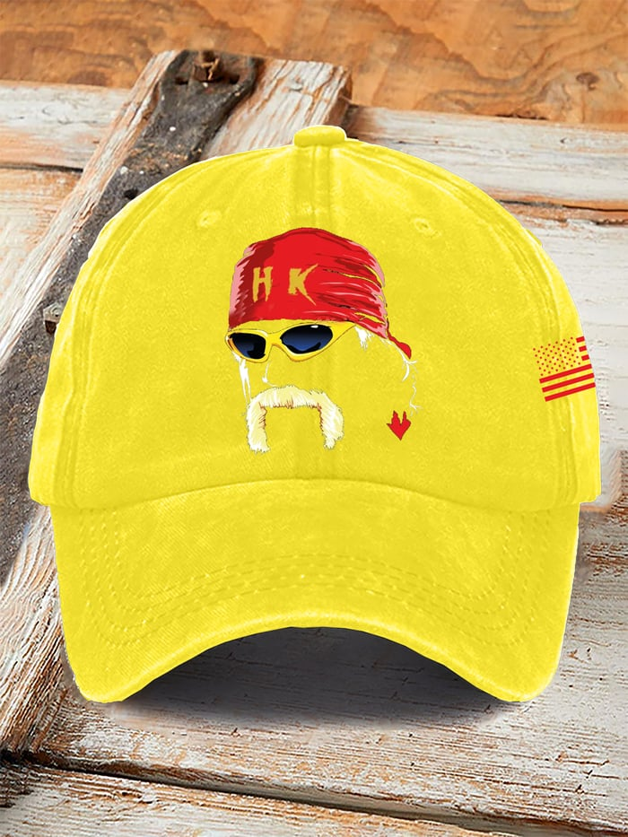Yellow Legends Cap featuring a graphic of a face with a red bandana and sunglasses by 365Gifty