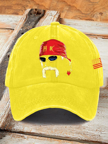Yellow Legends Cap featuring a graphic of a face with a red bandana and sunglasses by 365Gifty