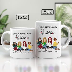 365Gifty life is better with sisters gift coffee mugs in 11oz and 15oz sizes with cartoon sisters design