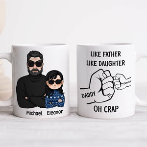 365Gifty white coffee mug like father like daughter gift with cartoon dad and daughter and fist bump design