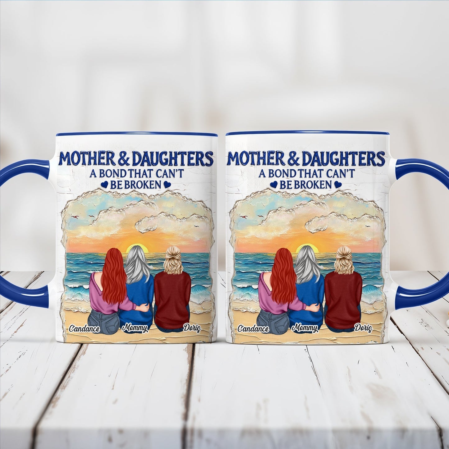 365Gifty ceramic mug set with mother and daughters beach sunset design personalized names unique gifts for moms from daughters