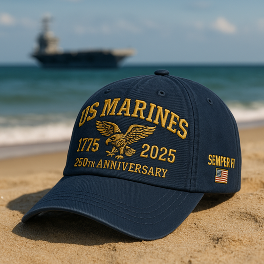 US Marines navy blue hat with eagle embroidery and anniversary dates perfect Marine Corps eagle hat gift