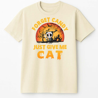 365Gifty custom Halloween shirt for cat lovers cream tee with orange moon haunted house cat
