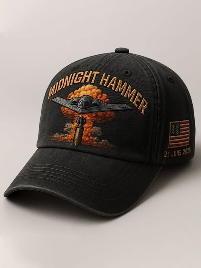 365Gifty black midnight hammer commemorative cap with embroidered aircraft and explosion design
