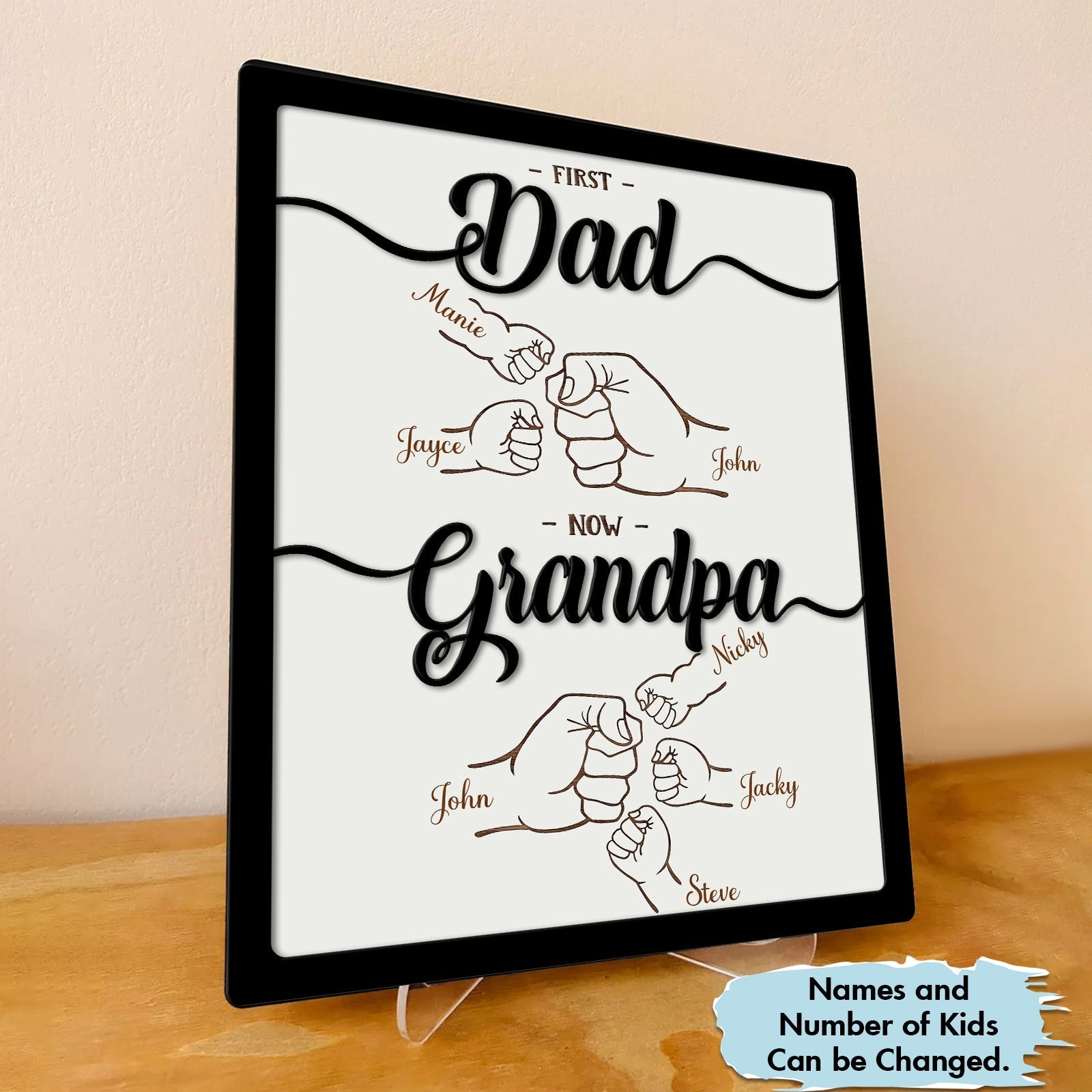 Father - First Dad, Now Grandpa - Personalized Wooden Sign