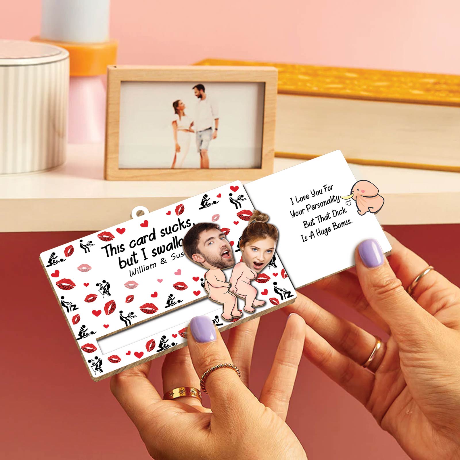 Couple - I Fucking Love You - Personalized Custom Photo Wooden Slider Ornament