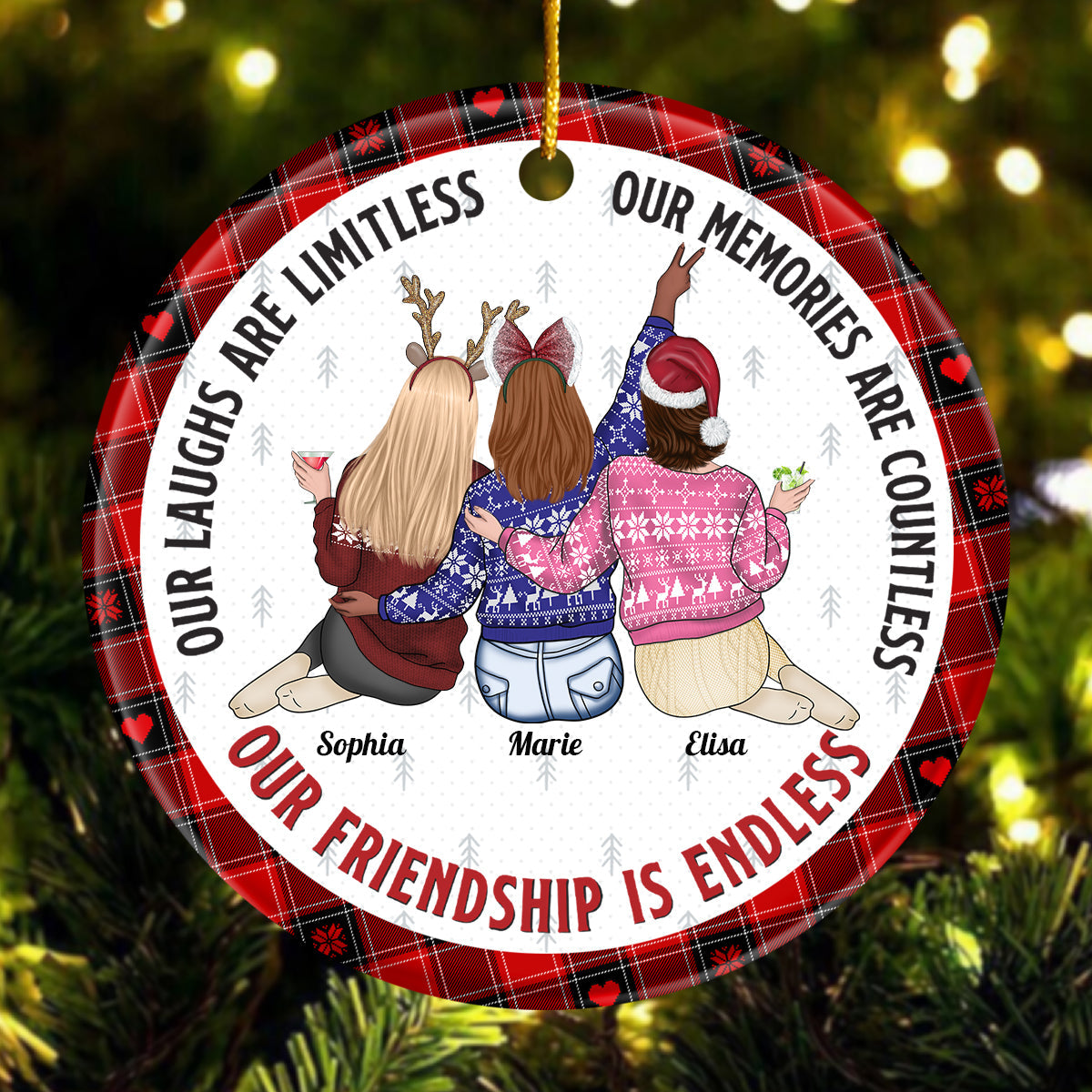 Besties - Our Friendship Is Endless - Personalized Ceramic Ornament