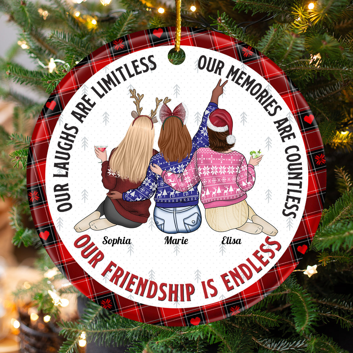 Besties - Our Friendship Is Endless - Personalized Ceramic Ornament