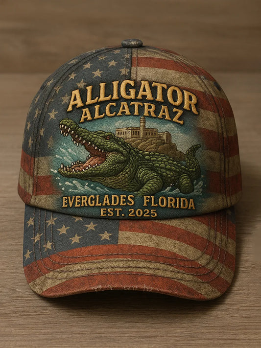 Retro Alligator Alcatraz Funny Florida Everglades Art Casual Prints Cap