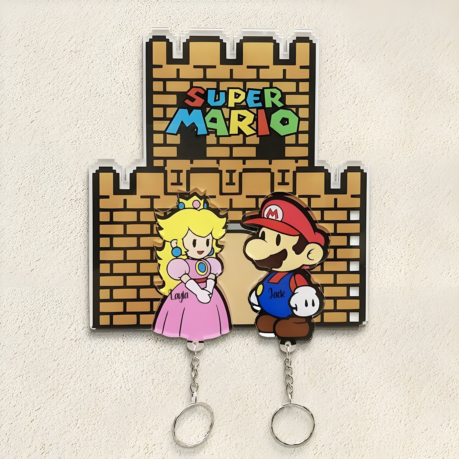 Couple - Super Mario - Personalized Key Hanger And Keychain