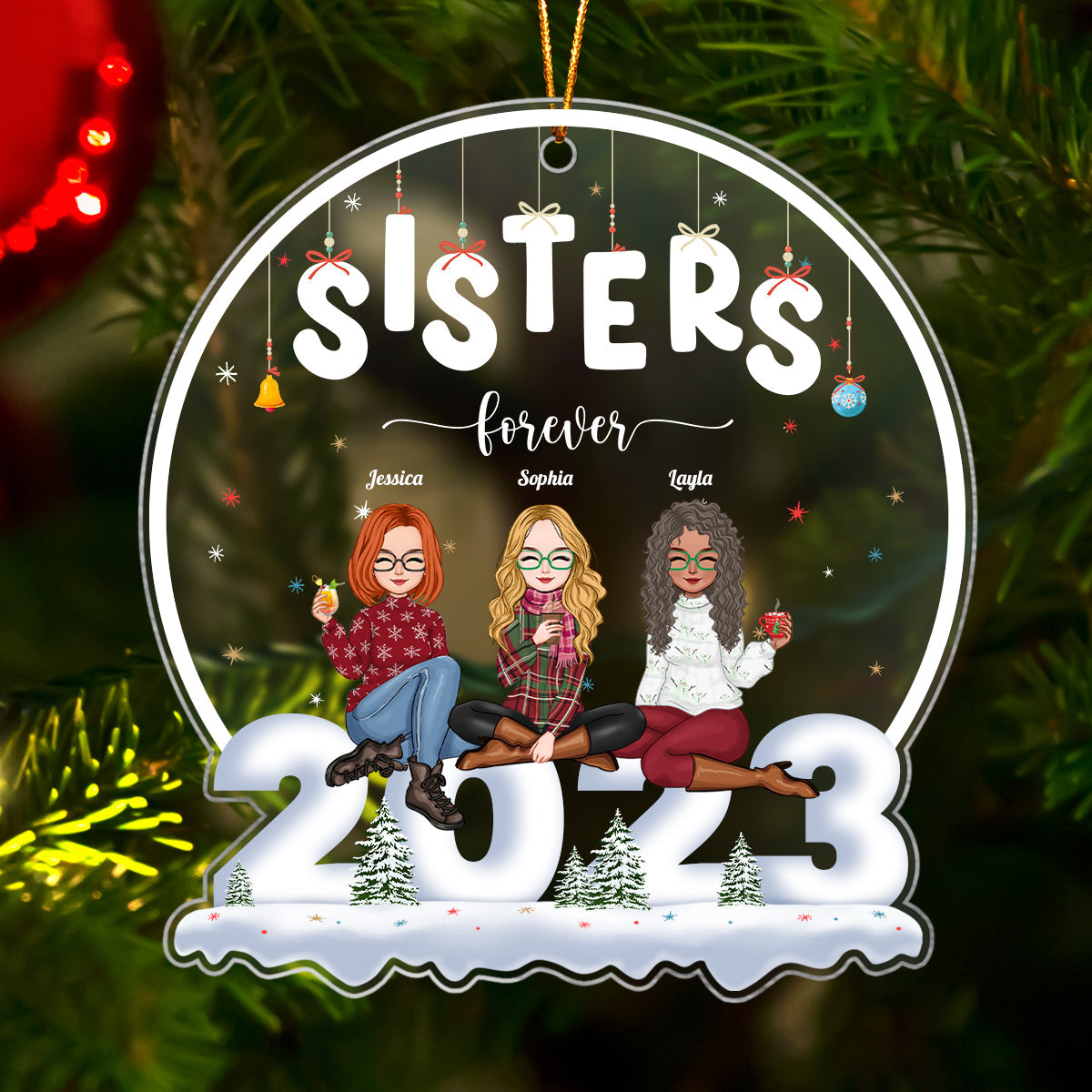 Besties - Sisters Forever - Personalized Shaped Acrylic Ornament