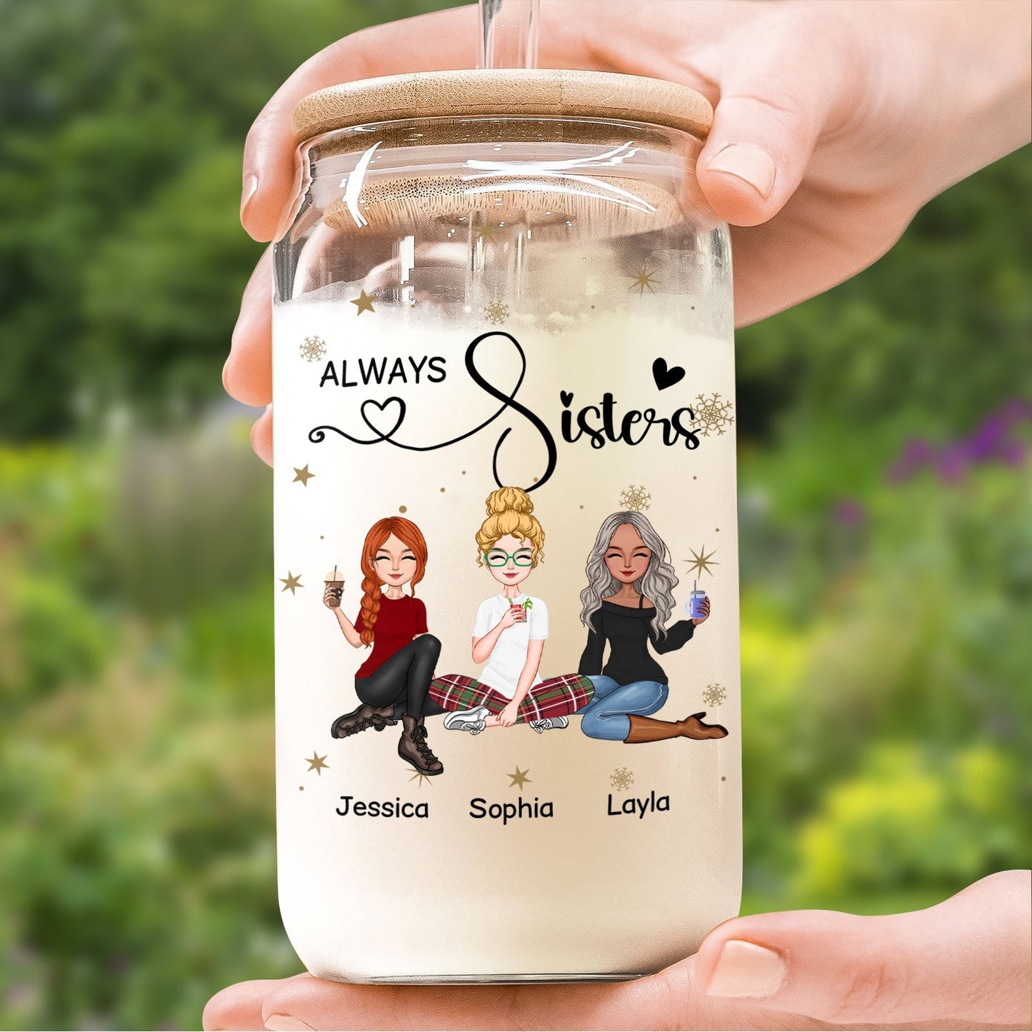 Besties - Always Sisters - Personalized Clear Glass Can