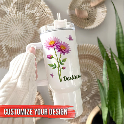 Birth Flower Bliss - Personalized Tumbler With Straw
