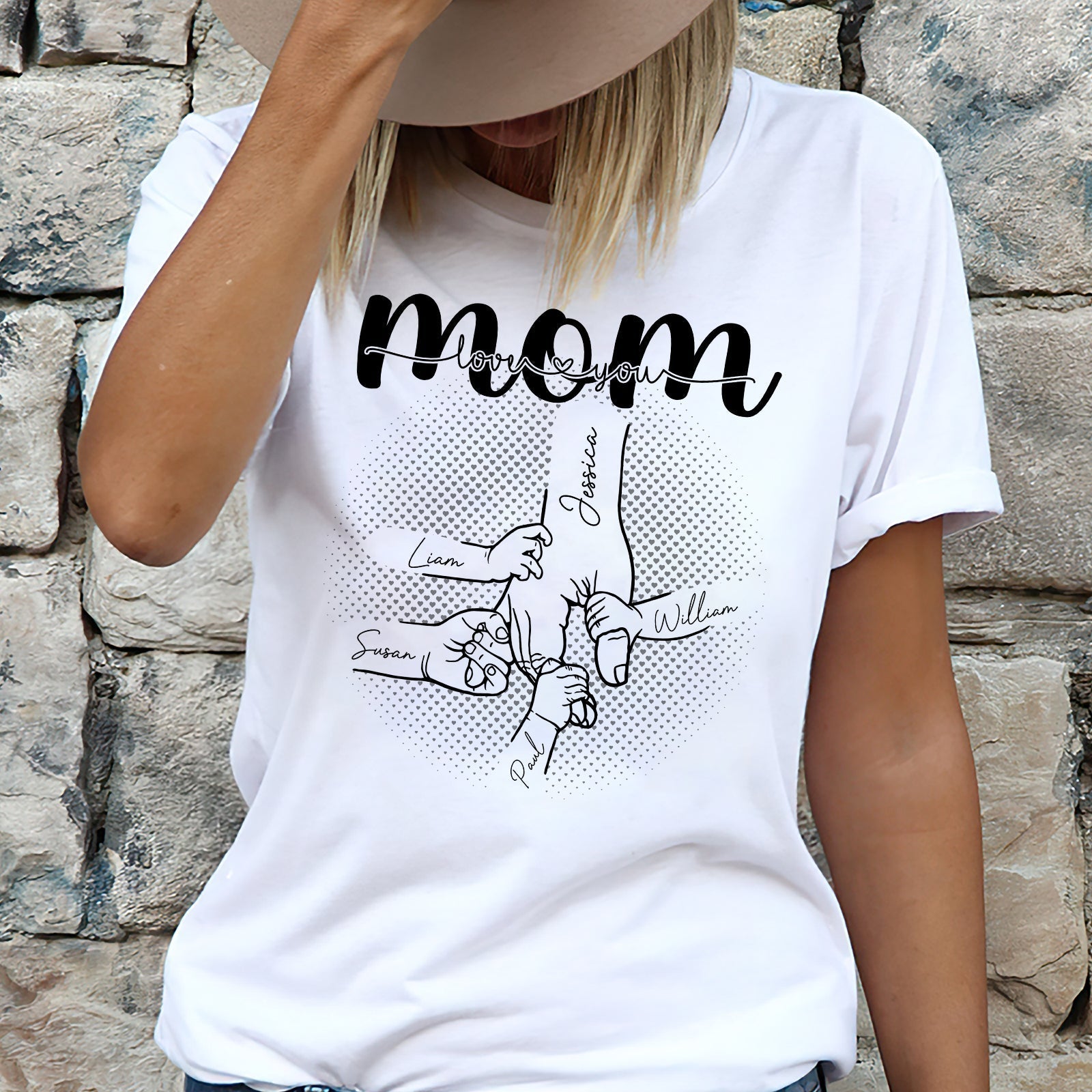 365Gifty white a mother's love is forever shirt with mom and child hand names design