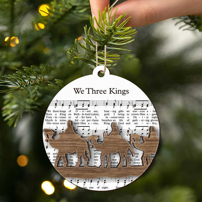 365Gifty music sheet nativity ornament featuring the Three Kings silhouette on printed sheet music