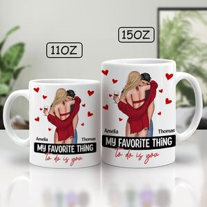 365Gifty my favorite thing to do is you mug with couple hugging and red hearts design