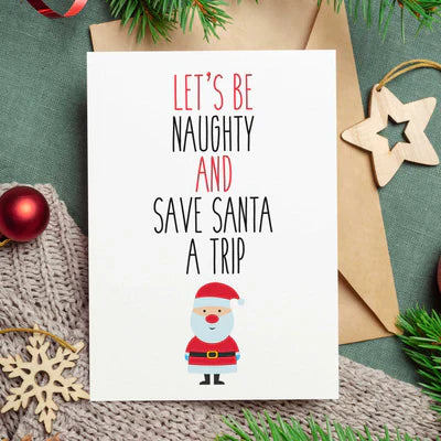 365Gifty naughty Santa holiday card with Santa illustration and playful Christmas message