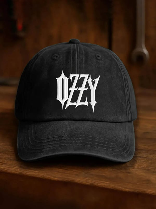 Black music lover baseball cap with white Ozzy logo embroidered on front by 365Gifty