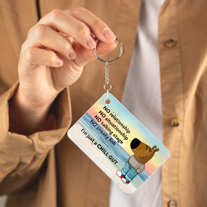 Personalized acrylic keychain featuring a humorous design with a chill character and funny quotes