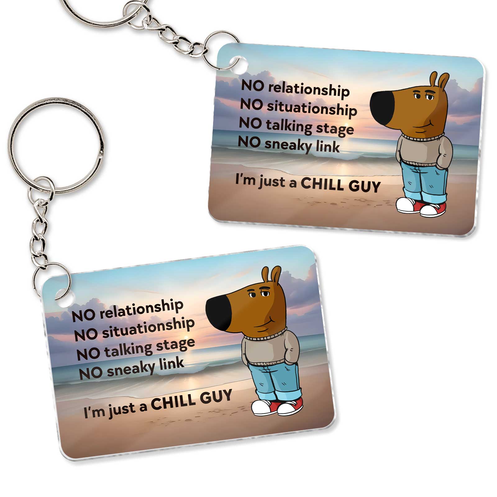 Personalized acrylic keychain featuring a cartoon dog with chill message for unique gifts