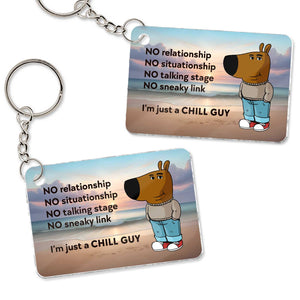 Personalized acrylic keychain featuring a cartoon dog with chill message for unique gifts
