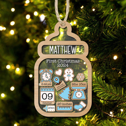 365Gifty personalized baby first Christmas ornament wooden baby bottle with birth details and name Matthew