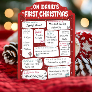 365Gifty personalized baby's first Christmas sign featuring customizable holiday memories and festive red design